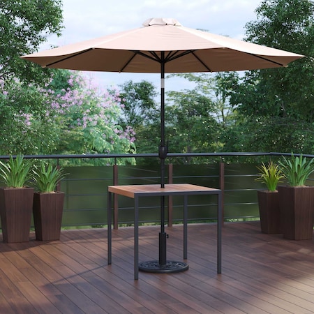 Faux Teak 35 Patio Table-Tan Umbrella & Base